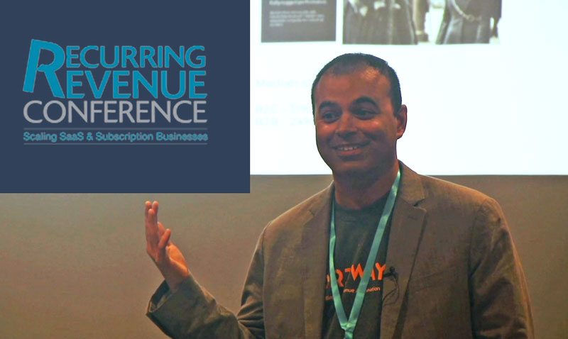 Sameer Gulati presenting on subscription churn at recurring revenue conference