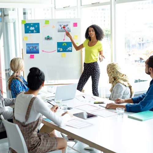 Employees gathered in conference room