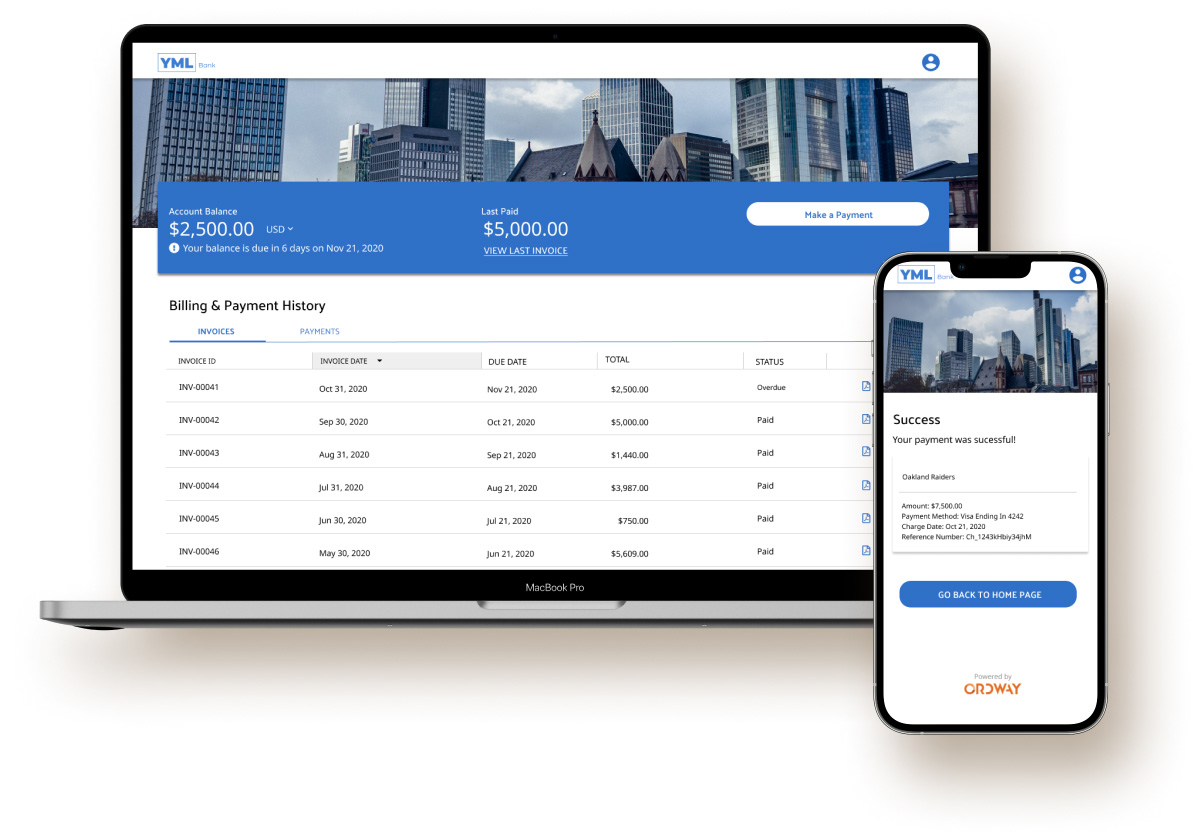 Ordway customer billin g portal displayed on laptop and smartphone
