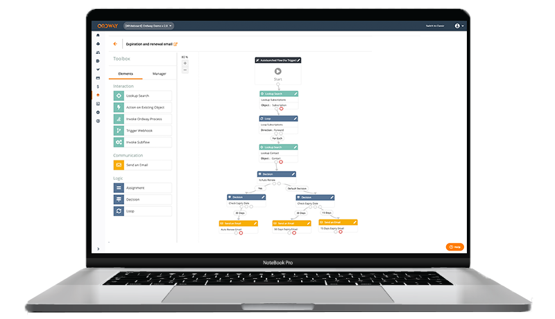 Laptop with Ordway workflow diagram