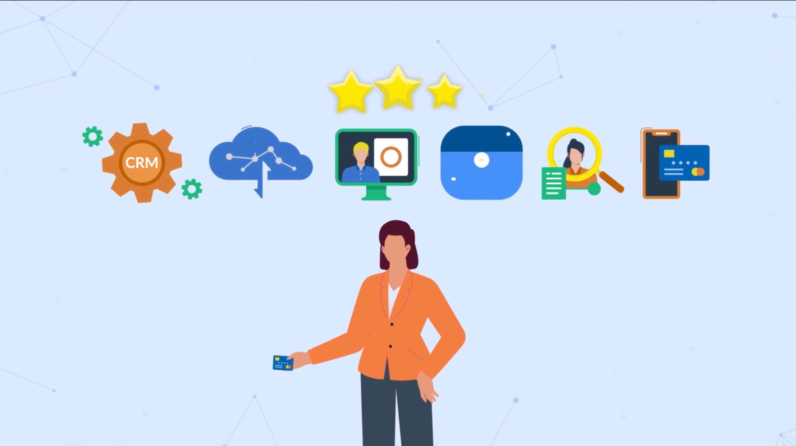 Ordway product overview video preview with an illustration of a finance leader and multiple systems