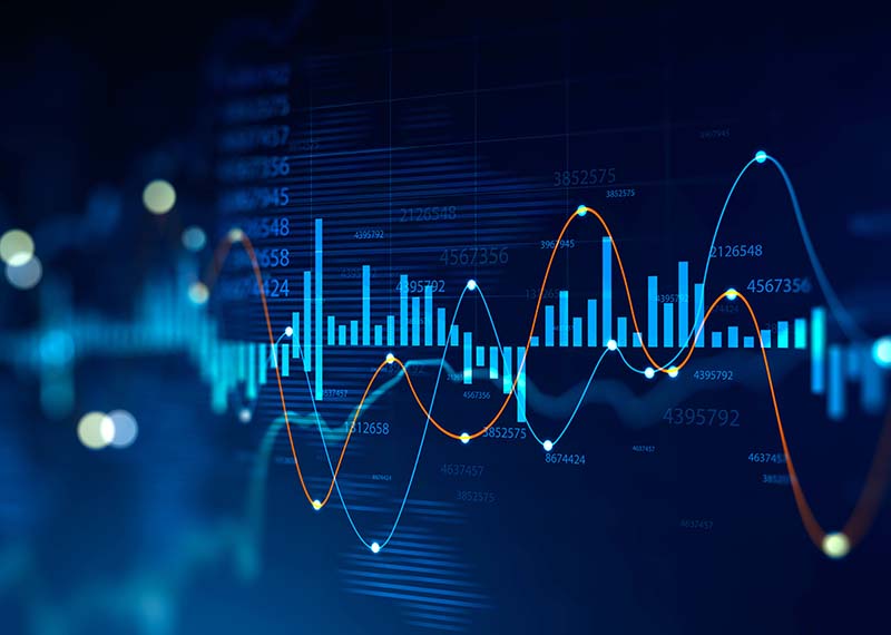 Financial charts on blue background