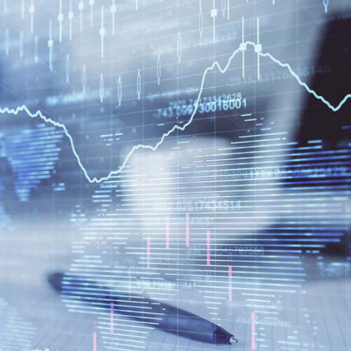 abstract image of financial charts on a blue background with maps