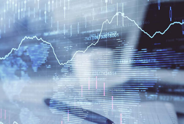 abstract image of financial charts on a blue background with maps