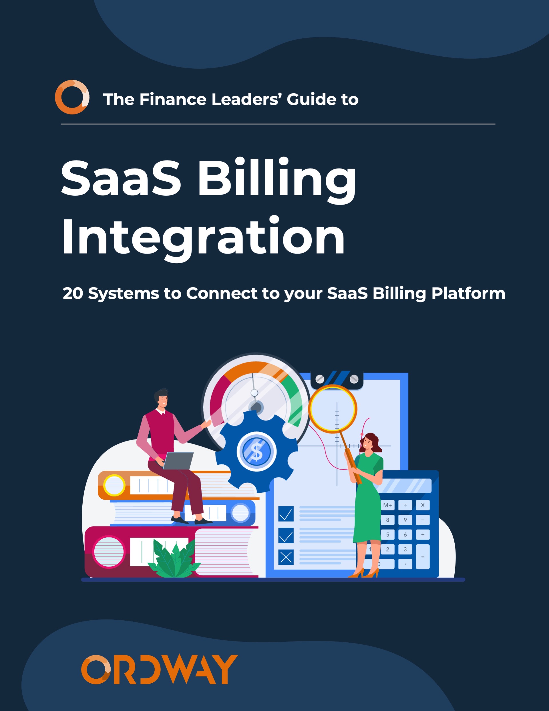 Cover of SaaS Billing Integration ebook - dark blue with white text and abstract illustration of finance