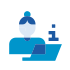 blue icon of woman in front of laptop