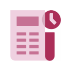 red icon with calculator with pencil and clock