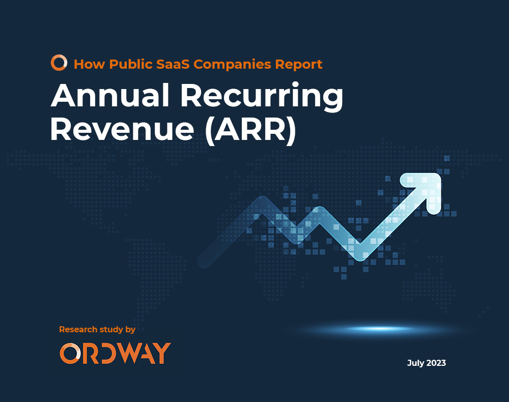 Cover of research study witht title how public companies report ARR and blue abstract finance background