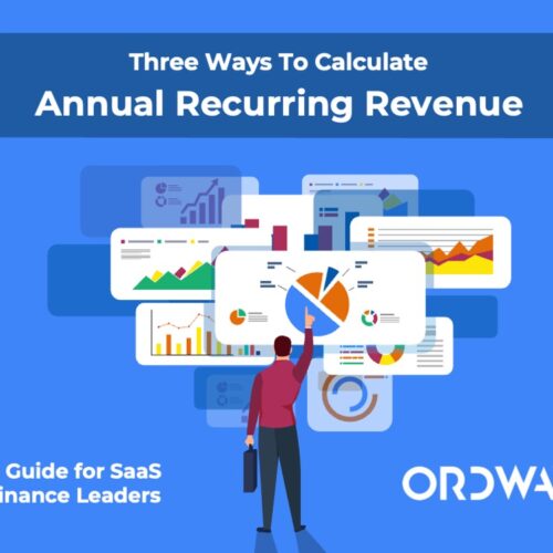Cover of ebook with title three ways to calculate ARR and abstract image of finance leader touching charts