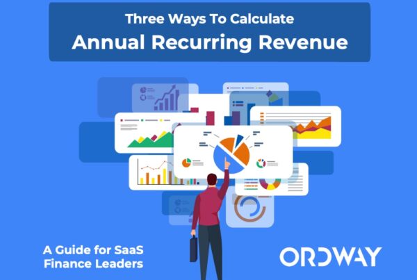 Cover of ebook with title three ways to calculate ARR and abstract image of finance leader touching charts