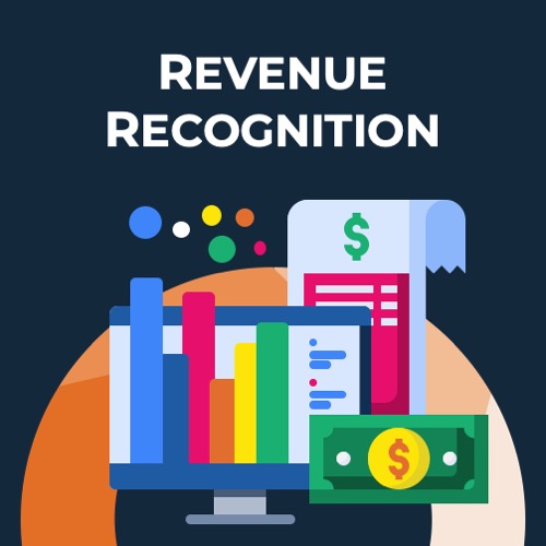 Podcast advertisement - Revenue recognition under ASC 606 on dark blue background