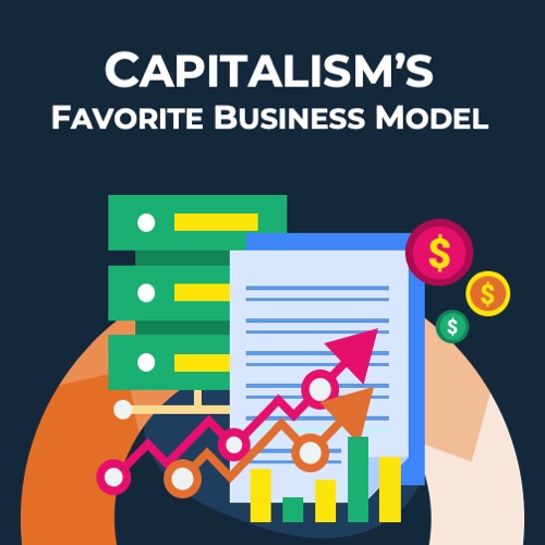 podcast preview image with text - capitalism's favorite business model