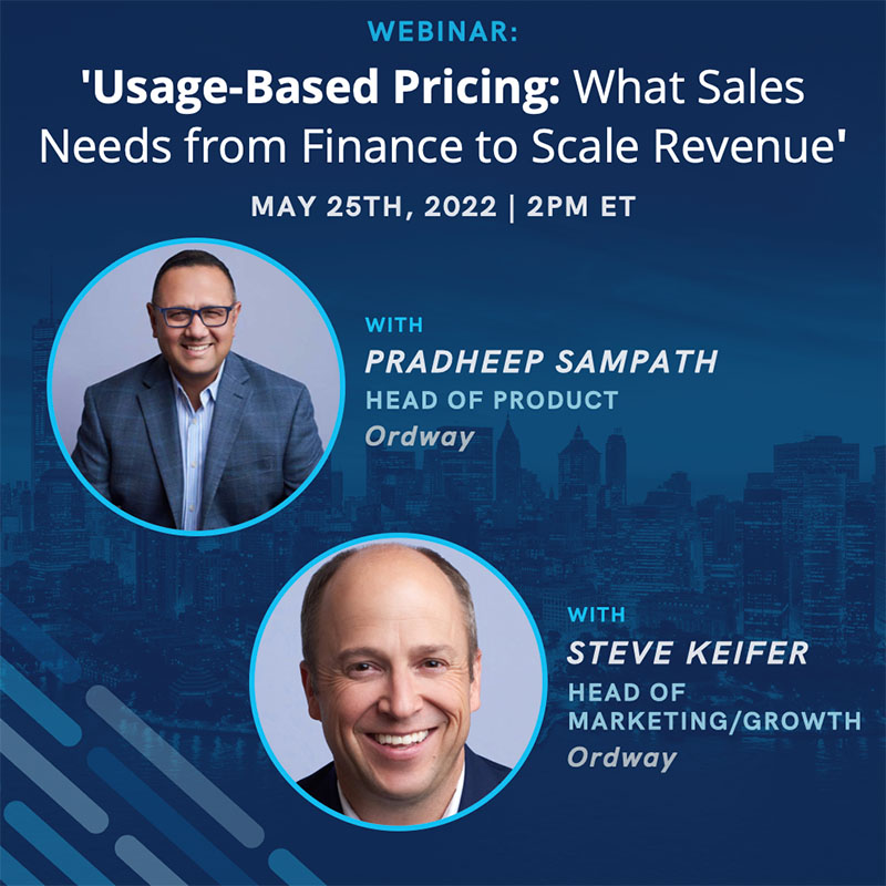 Usage based pricing webinar preview with headshots of Steve Keifer and Pradheep Sampath