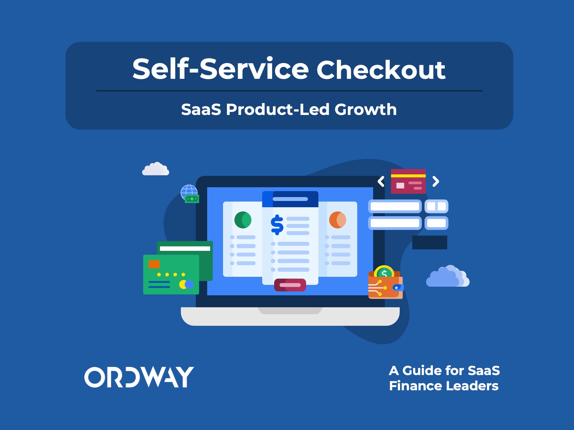 Cover image for the Self Service Checkout for PLG eBook with abstract illustration of a laptop on a blue background