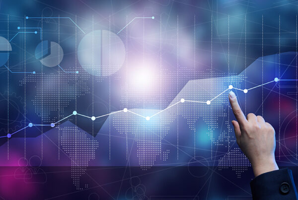 financial chart with finger pointing to customer cohorts growing over time on dark blue background