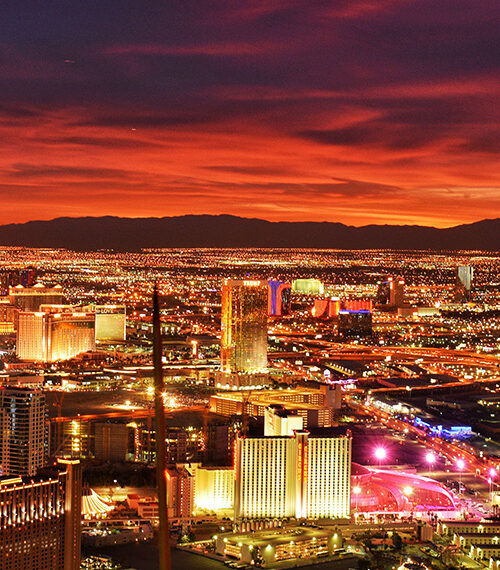 Las Vegas skyline at sunset