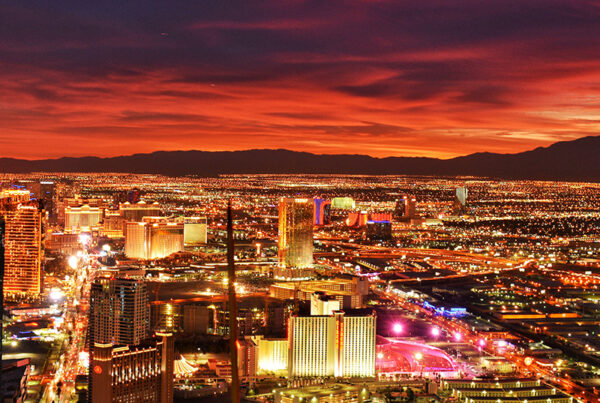 Las Vegas skyline at sunset