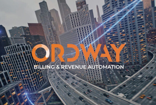 Future city with Ordway billing and revenue management logo on top
