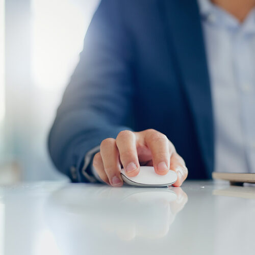 business man clicking free trial for plg saas product