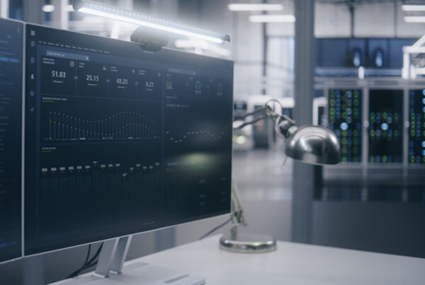 BECS direct debit payments on a large monitor with financial data center in background