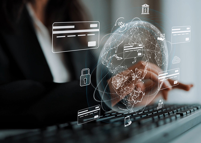 woman typing level 3 credit card data into system
