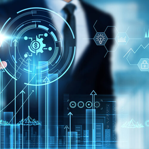 man reaching out to touch payfac concept on a digital screen