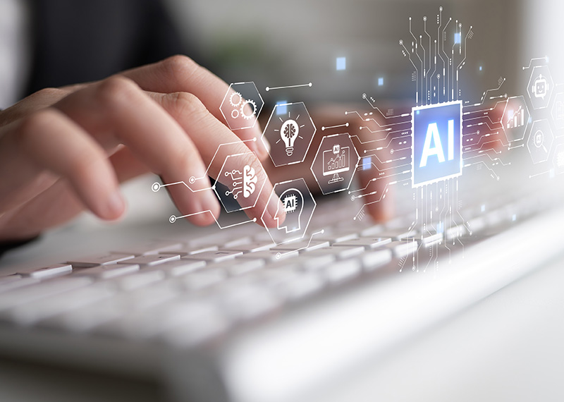 developer interacting with llm chatbot on keyboard using ai tokens