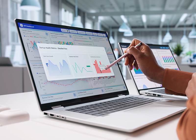 finance leader viewing electronic bank account statements on laptop