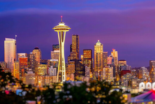 Seattle skyline at sunset
