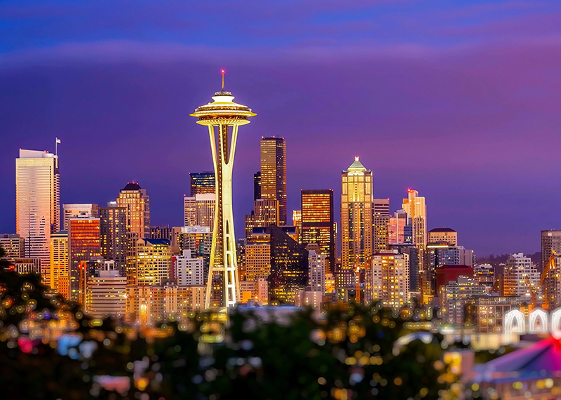 Seattle skyline at sunset
